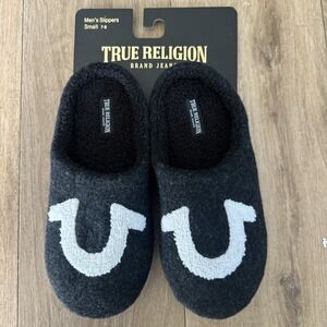 True Religion Men's Polar Performance Black/White Slip-on Soft Slippers 7-8